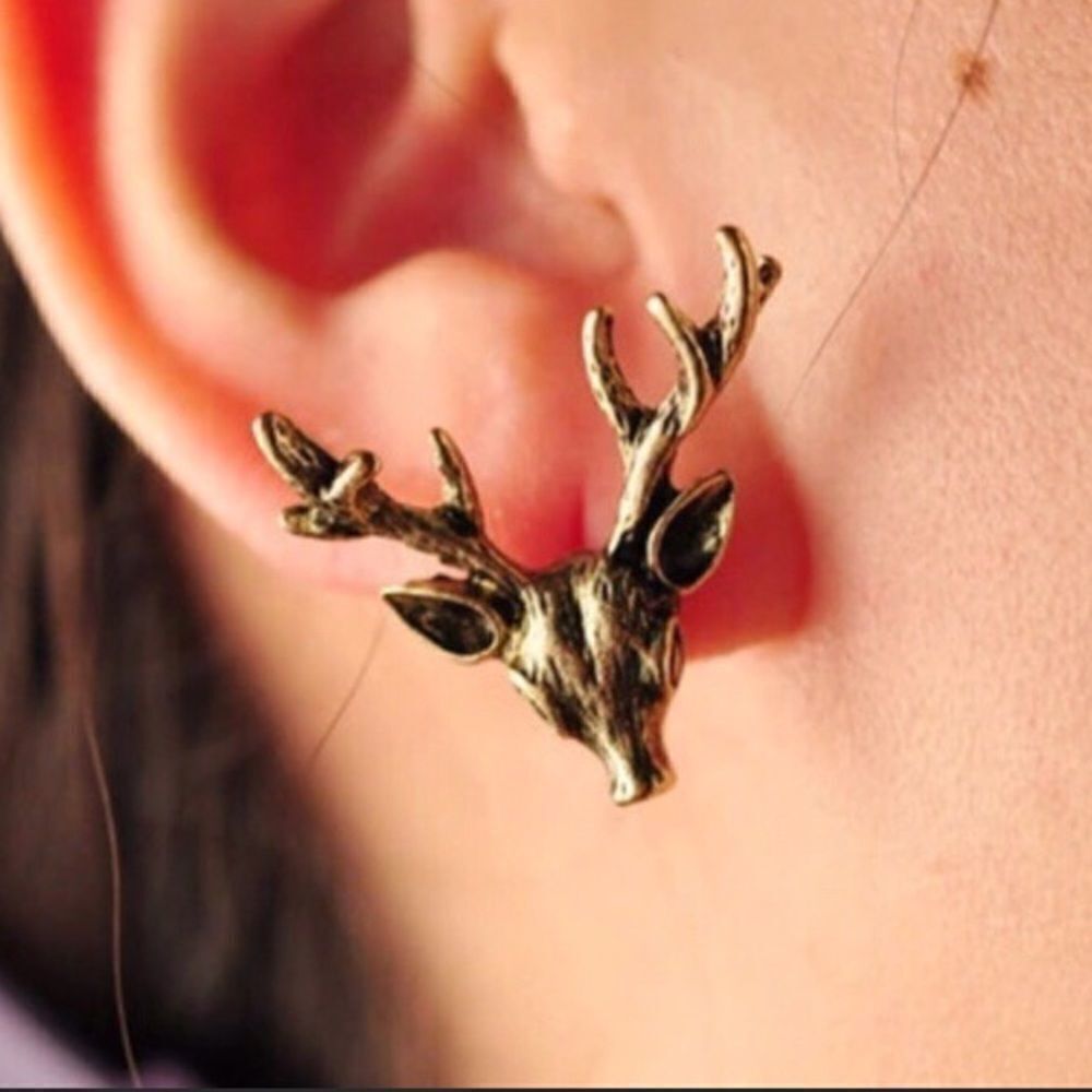 Reindeer Christmas Stag Head Antique Bronze Earrings NWT